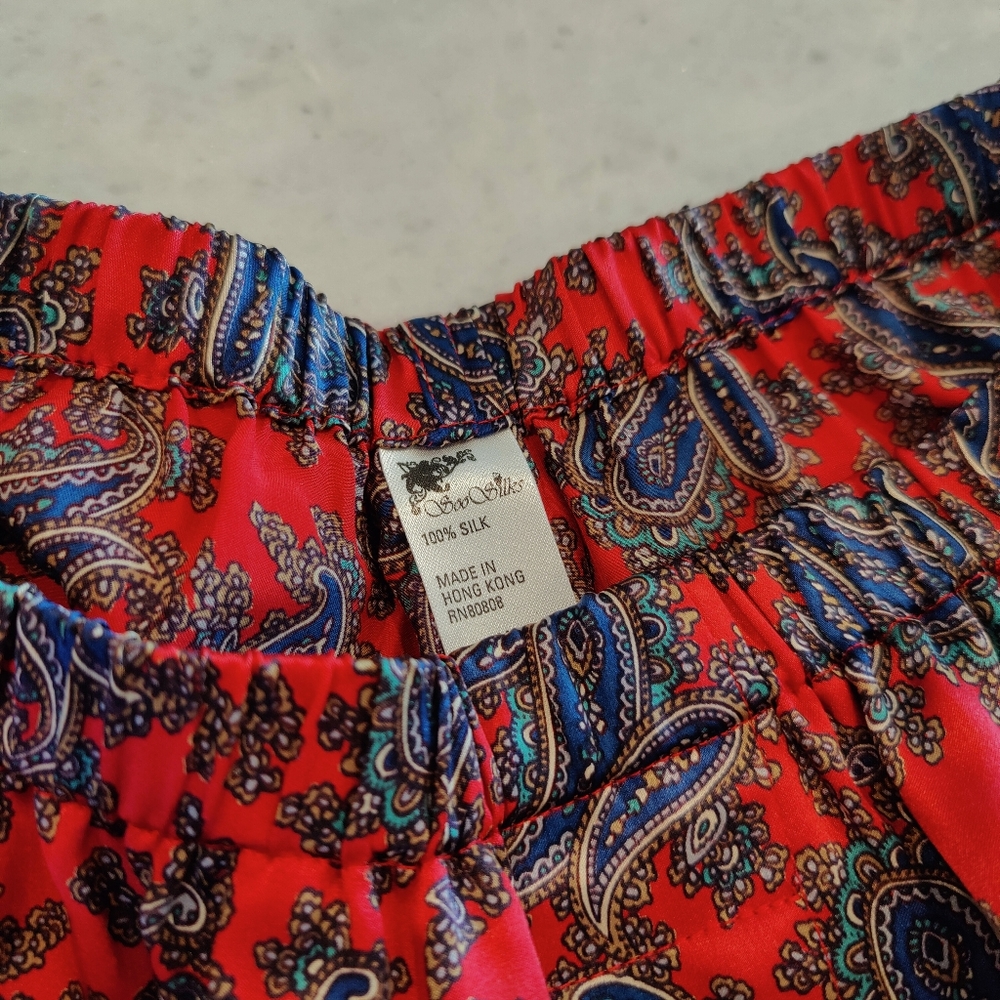 COPY - NWT Silk Pajama Set- Short Sleeves + Pants | Vintage Asian Print PJ - Picture 7 of 8